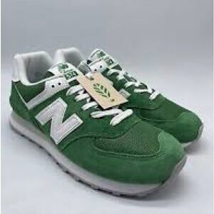 New Balance Green and White 574 Sneakers
